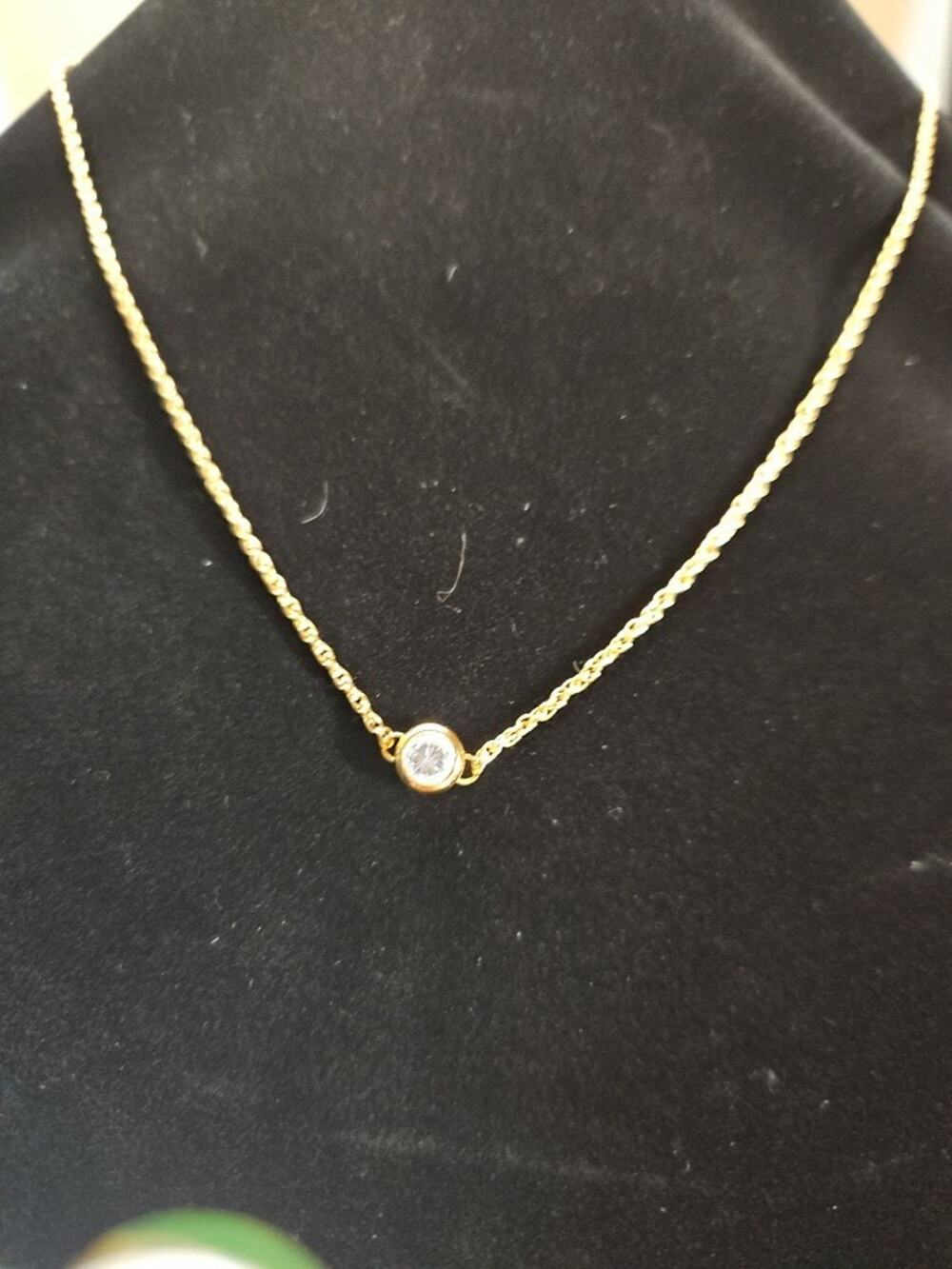 Avon Necklace CZ Center Bezel Set Goldtone Fine Gauge Snake Chain 16" Lobster